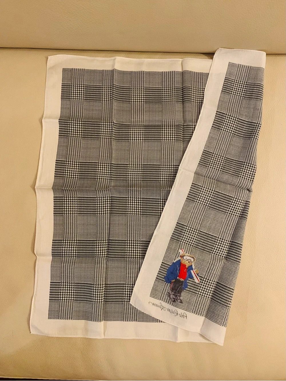 Polo Ralph Lauren Polo Bear Handkerchief Navy Glen Plaid 19” Cotton EUC Unisex